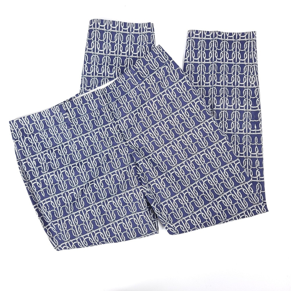 J.Crew Cafe Capri Pants Womens Blue White Rope Link Print Cropped Size 4